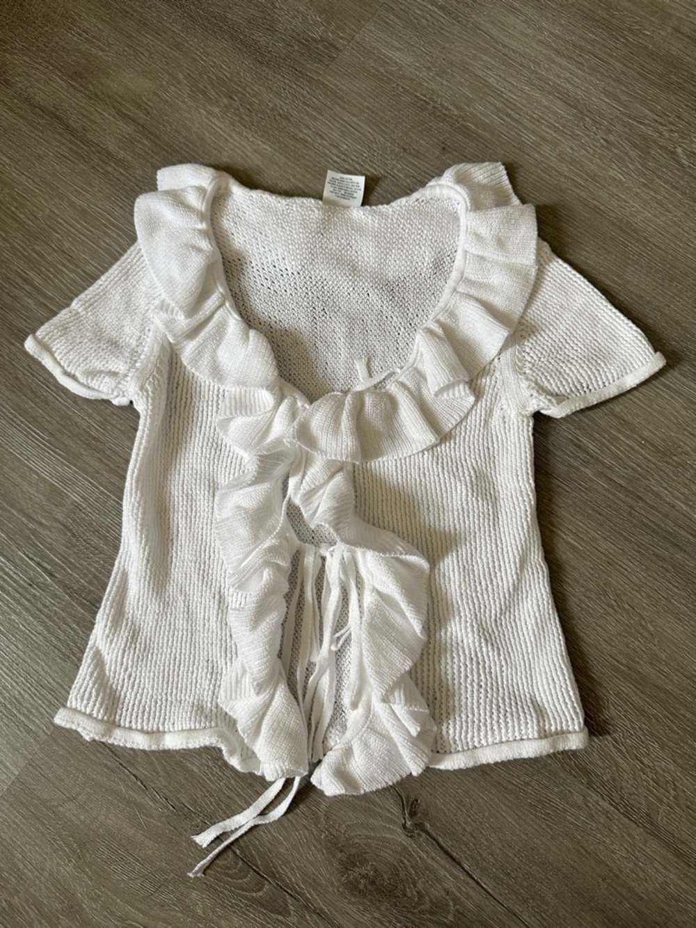 White Ruffle Front Knit Top - Women